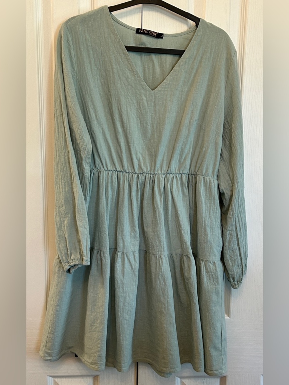 FancyInn Sage Green Tiered Mini Dress Cotton Blend Size L EUC